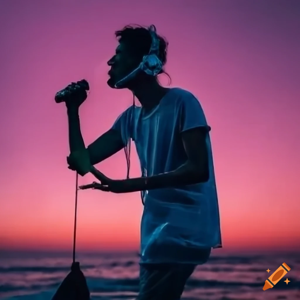person-listening-to-music-on-a-hammock-at-sunset-by-the-beach-on-craiyon