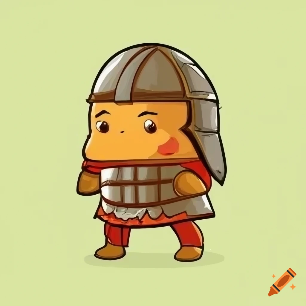 Cartoon chicken nugget with roman armor on Craiyon