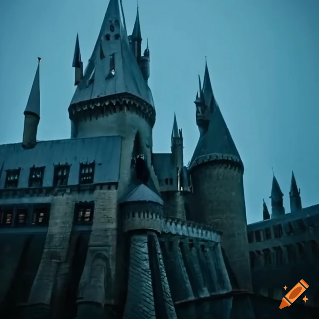 Hogwarts castle in the rain