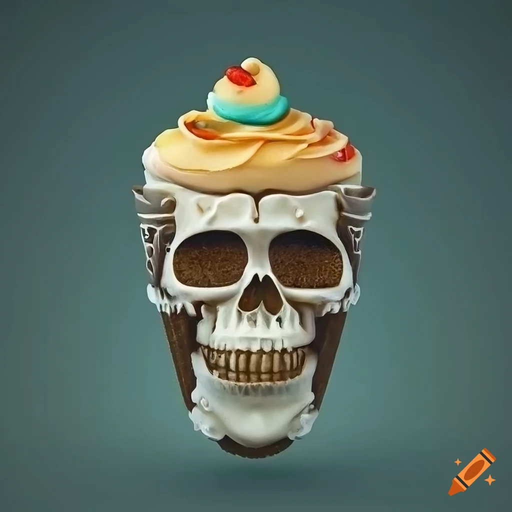art deco cupcake skull with brown cake and red accents