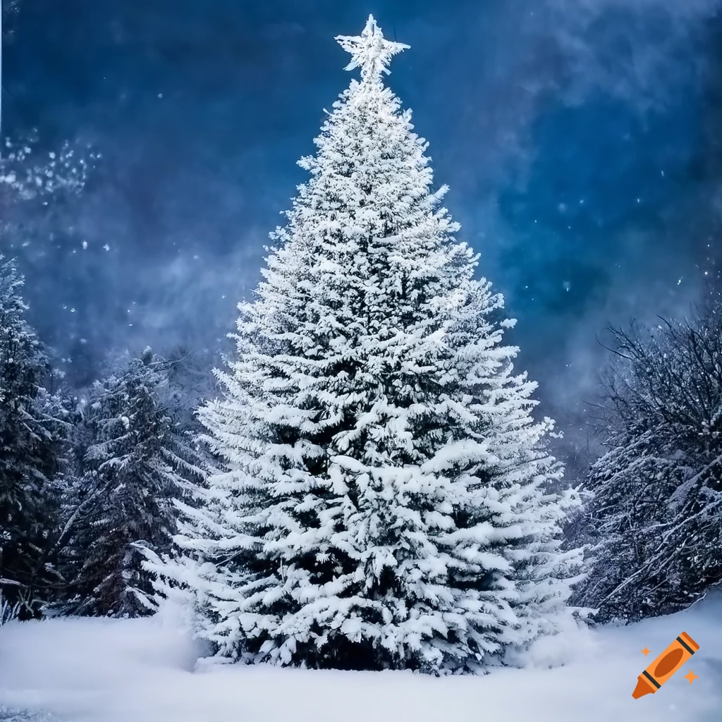 photo realistic Christmas tree covered in snow