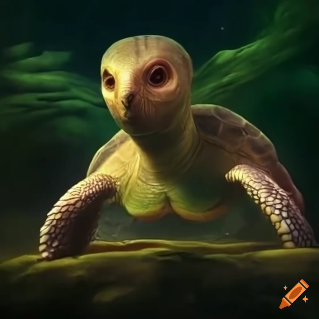 E.T. riding a giant turtle