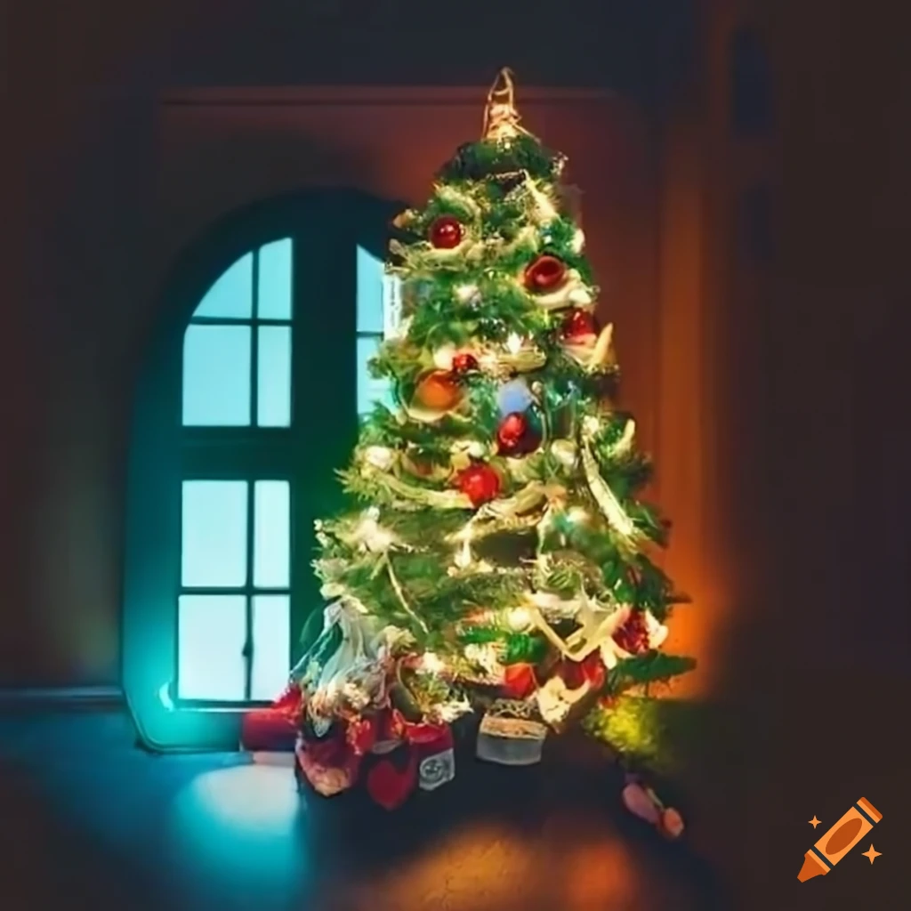 Christmas tree with miniature doors and windows on craiyon