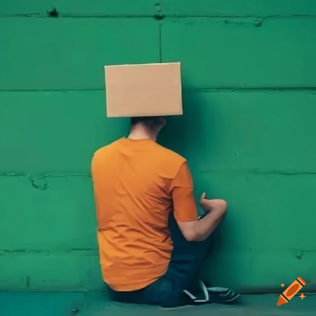 man-with-box-on-head-sitting-behind-green-wall-on-craiyon