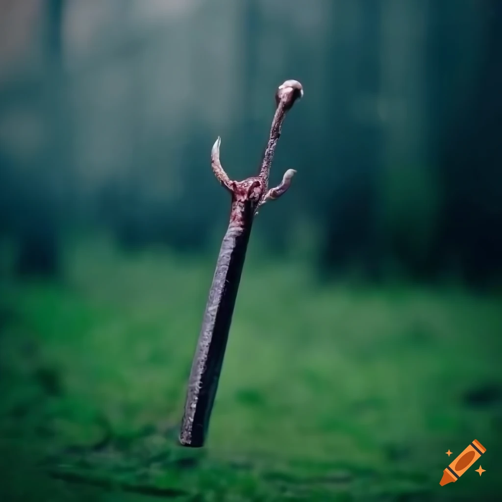 Sword pierced into the ground on a rainy day