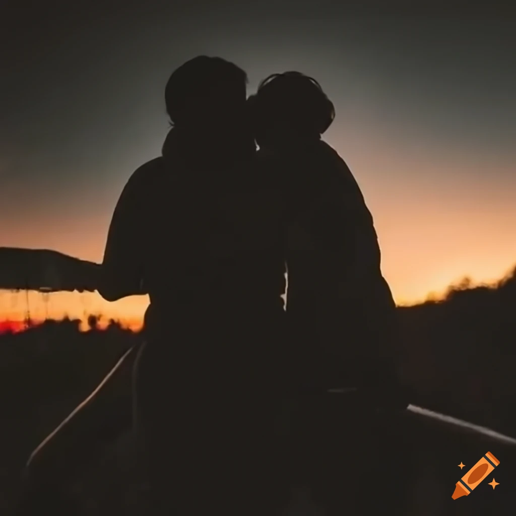 silhouette of a couple fighting goons on a moving train