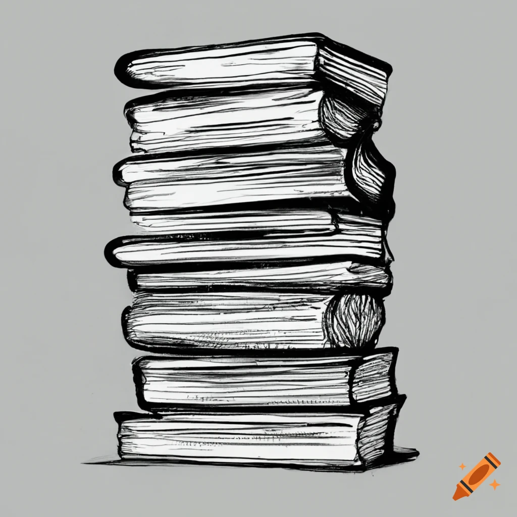 Artistic drawing of a stack of books on Craiyon