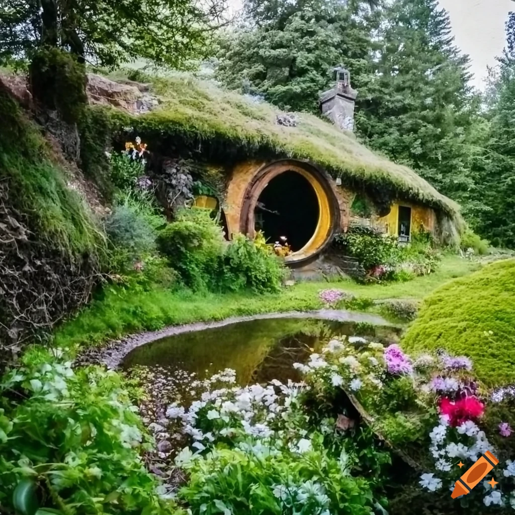 Mossy Hobbit House With A River And Greenery On Craiyon