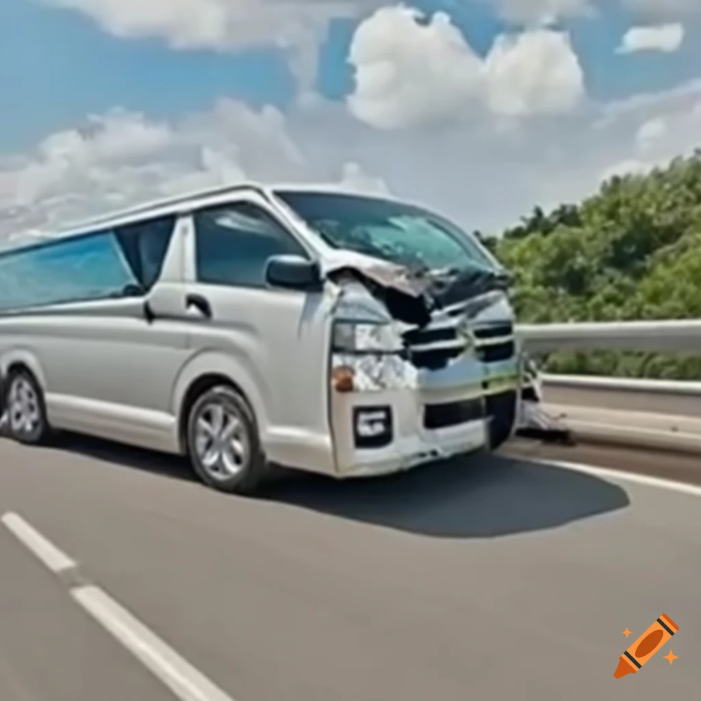 damaged HIACE van in expressway accident