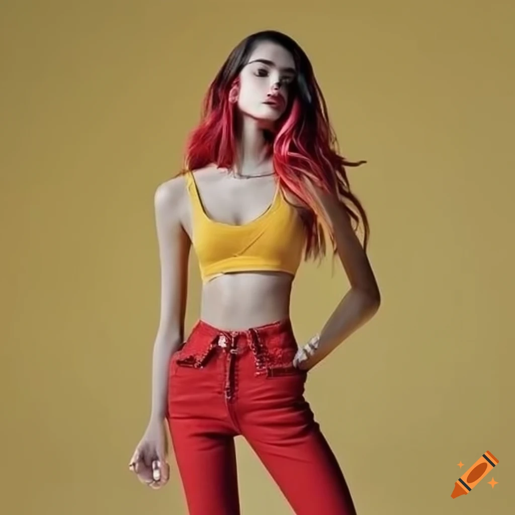 Red Skinny Jeans And Yellow Crop Top On Craiyon 8153