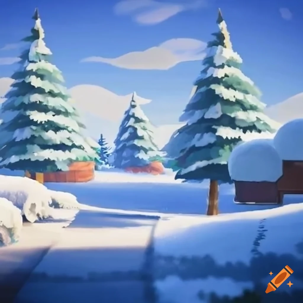 Snowy landscape in animal crossing on Craiyon