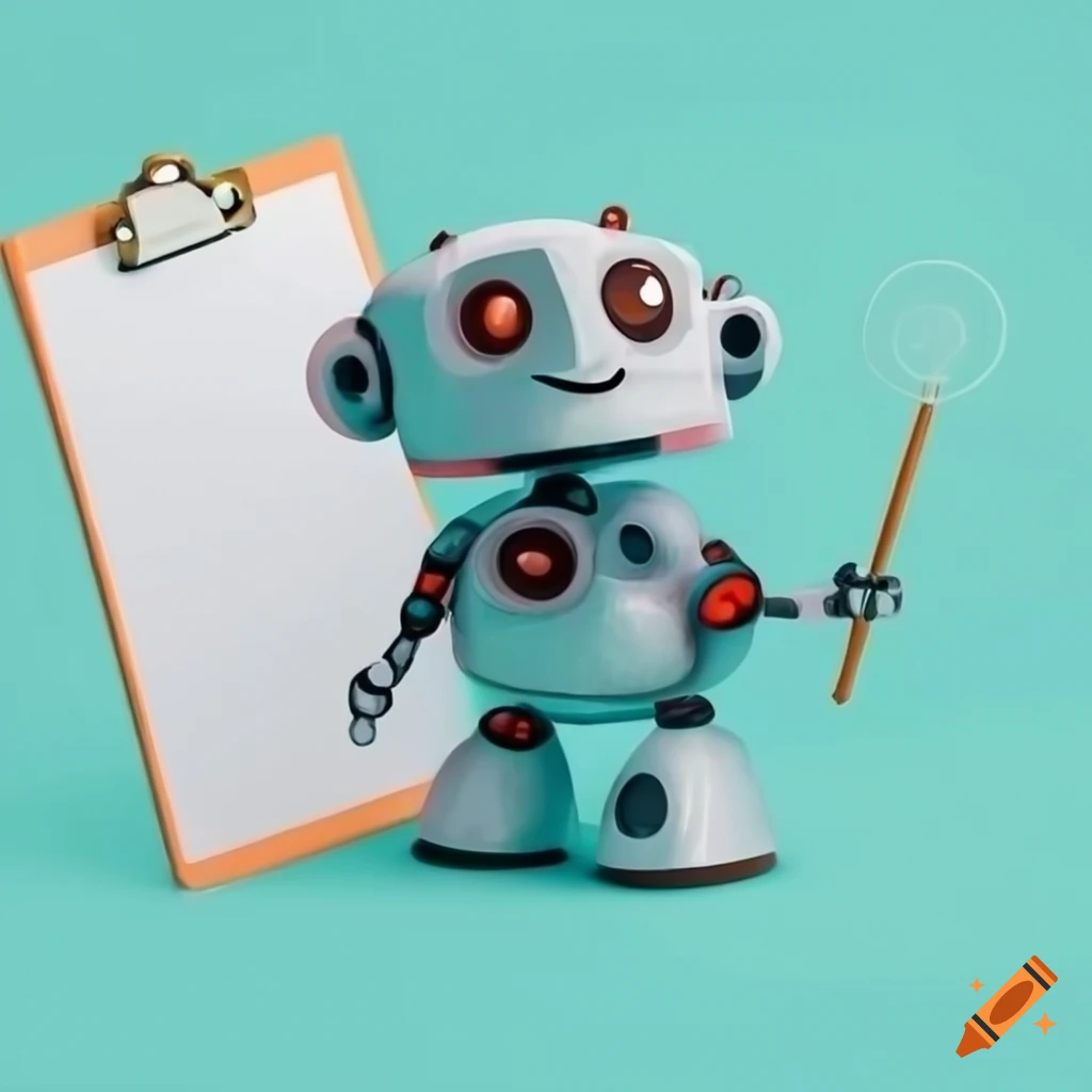 Cute robot with clipboard in a science lab on Craiyon