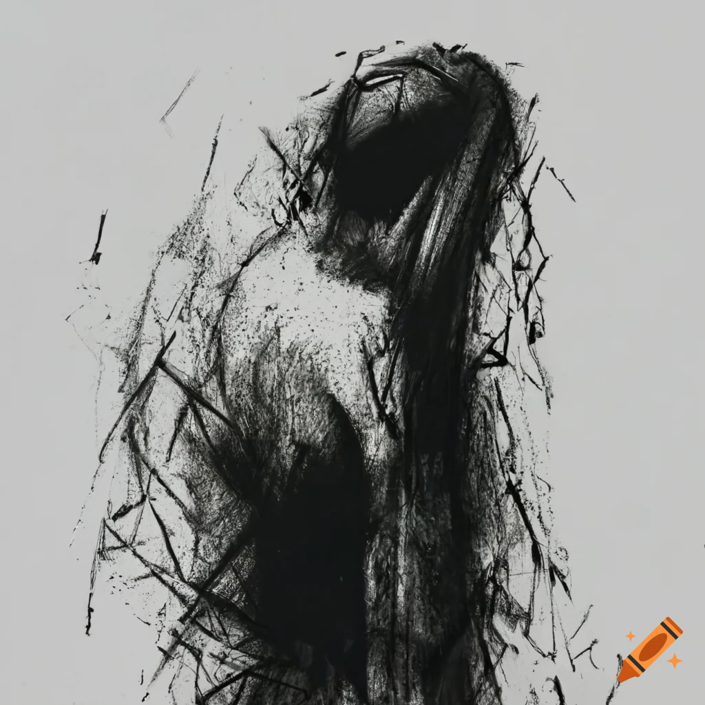 Ink drawing illustrating grief and sorrow