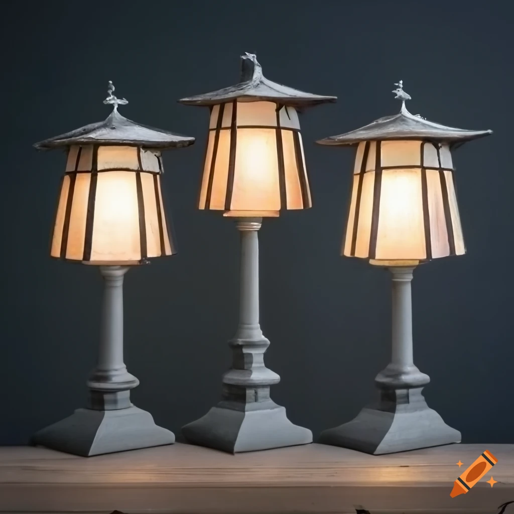 Softly lit japanese garden lamp on Craiyon