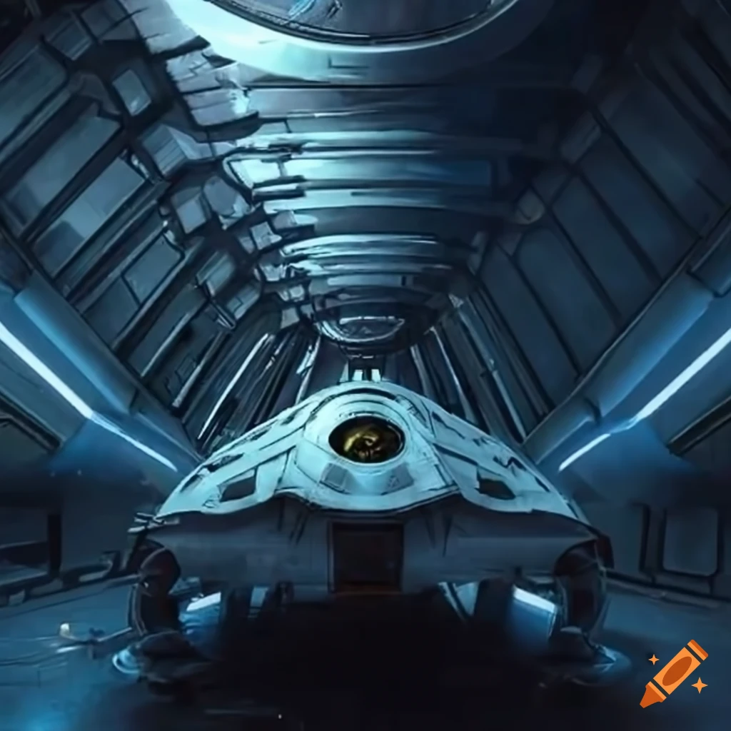 inside view of a spaceship hangar
