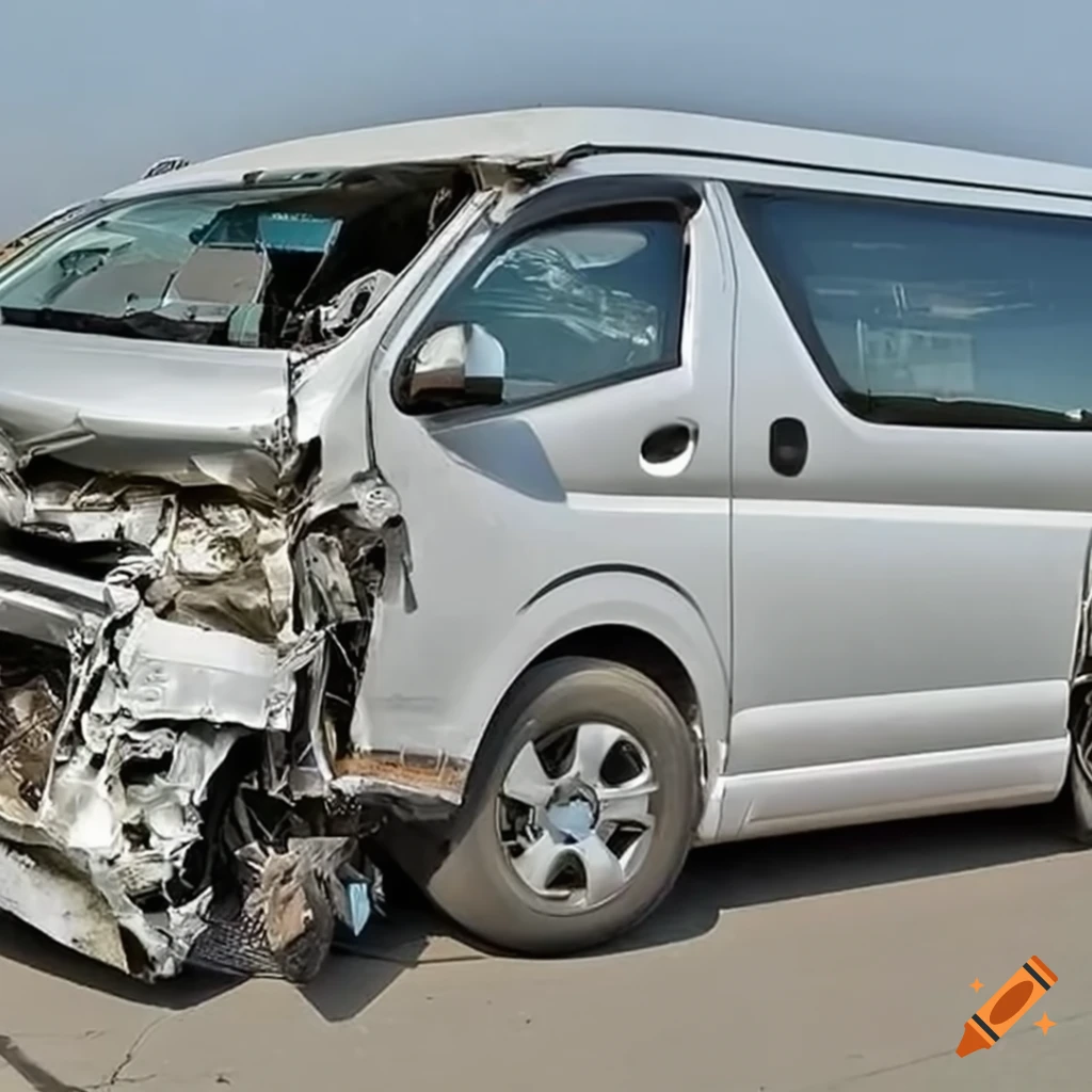 damaged HIACE after expressway accident