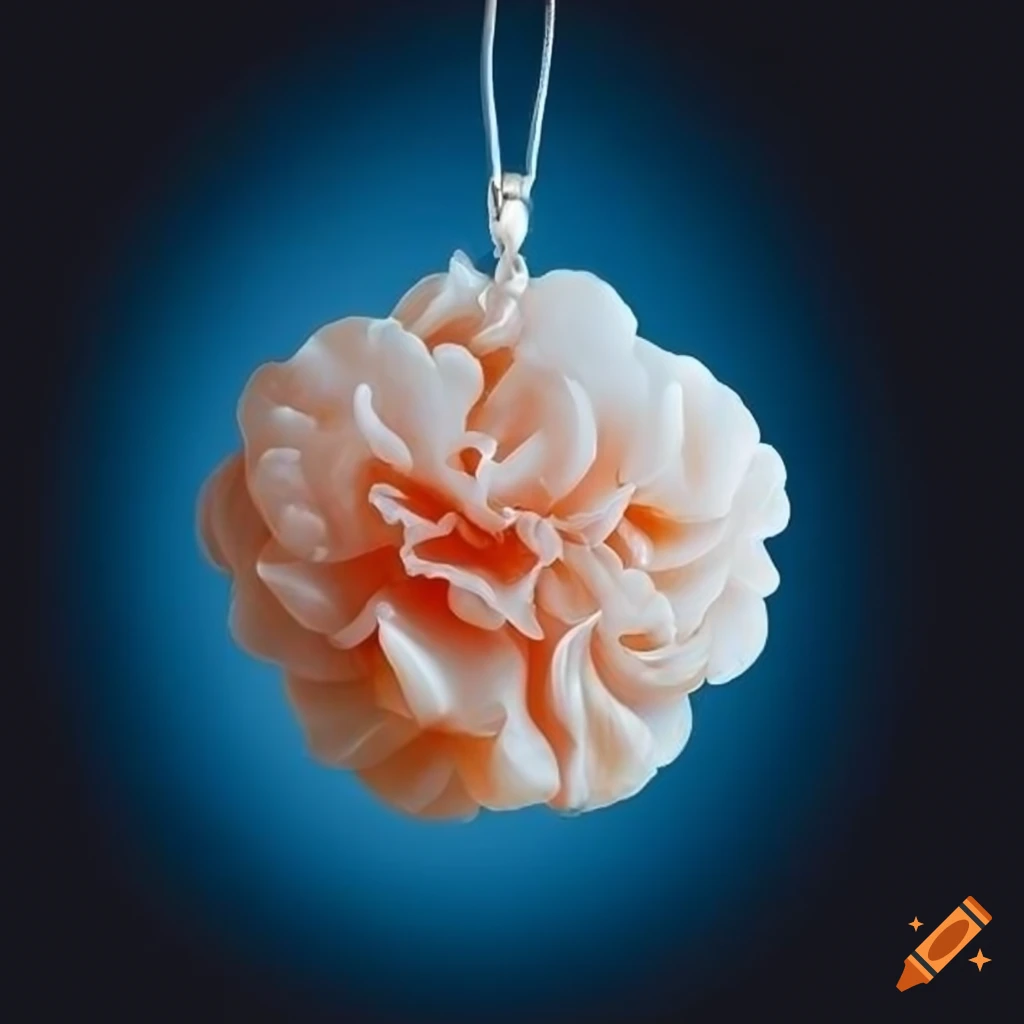 realistic peony-shaped jade pendant on blue background