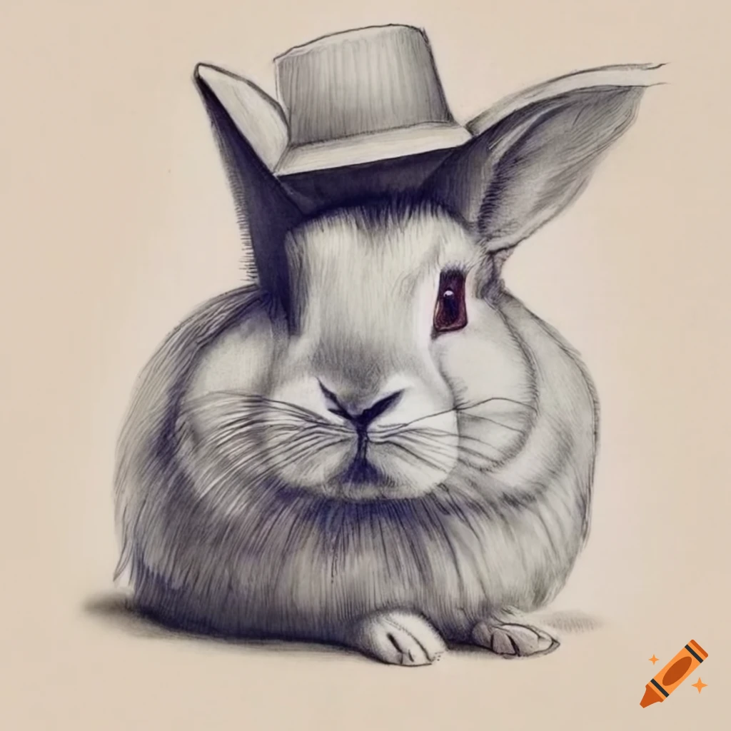 Lithograph of a rabbit wearing a hat on Craiyon
