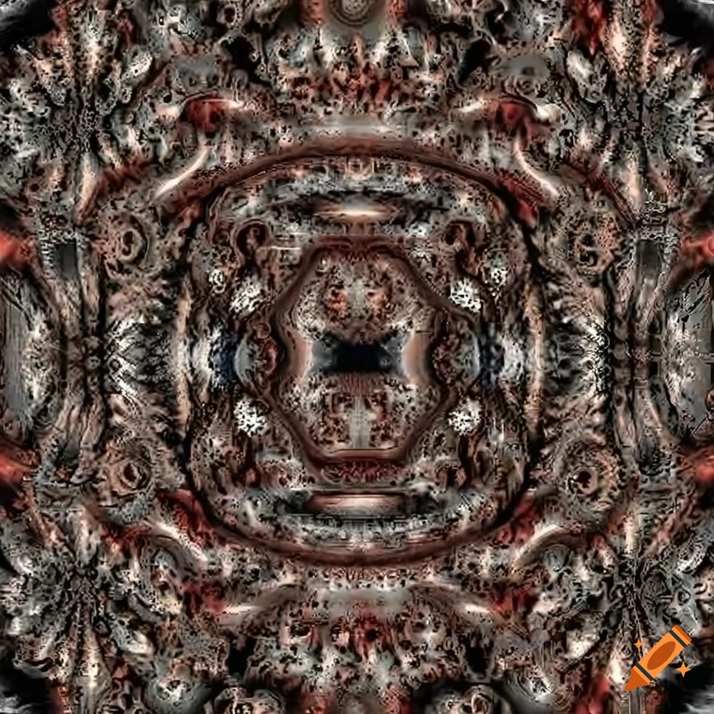 seamless fractal pattern in beige, brown, silver, black, white, and red colors