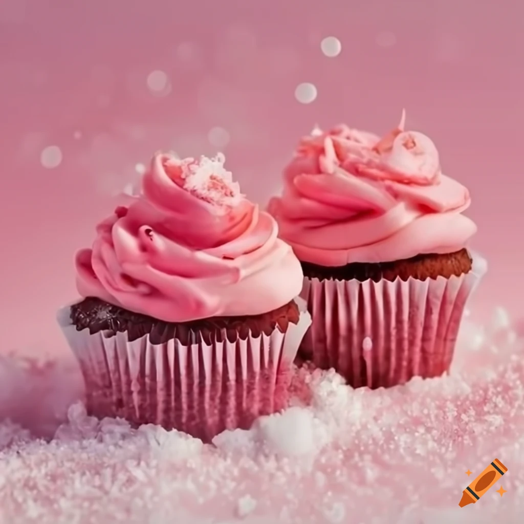 pink cupcakes in the snow