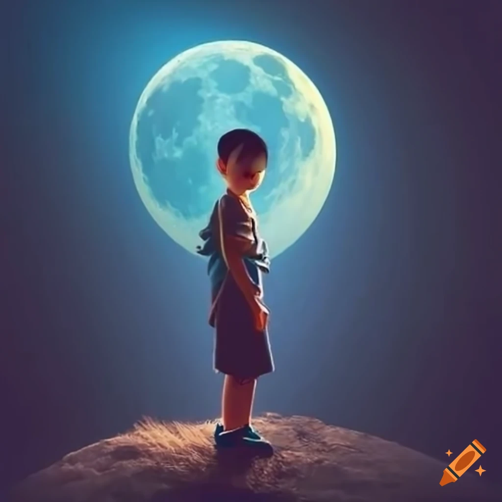Boy admiring the moon