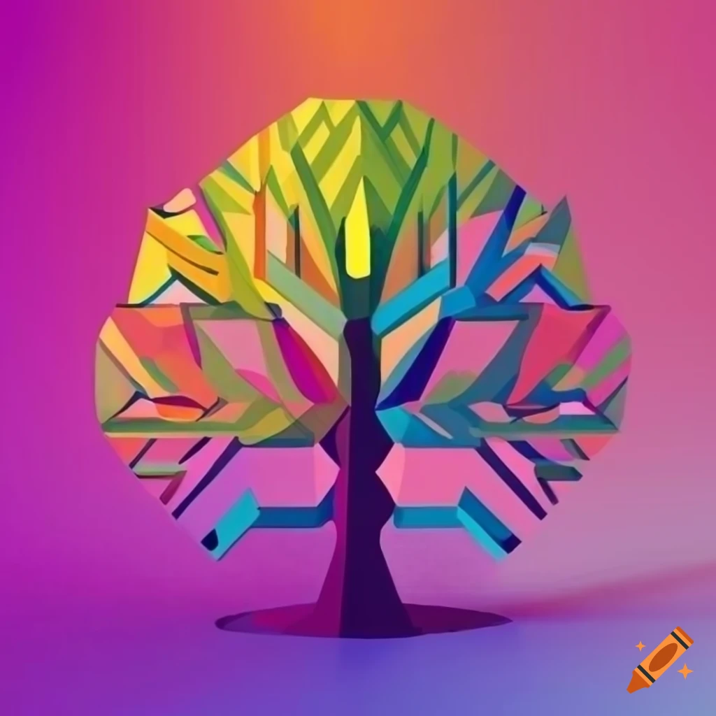 Colorful symmetric geometric tree drawing on Craiyon