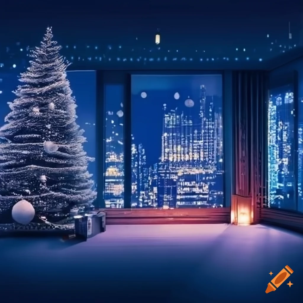 City view christmas interior apartment background