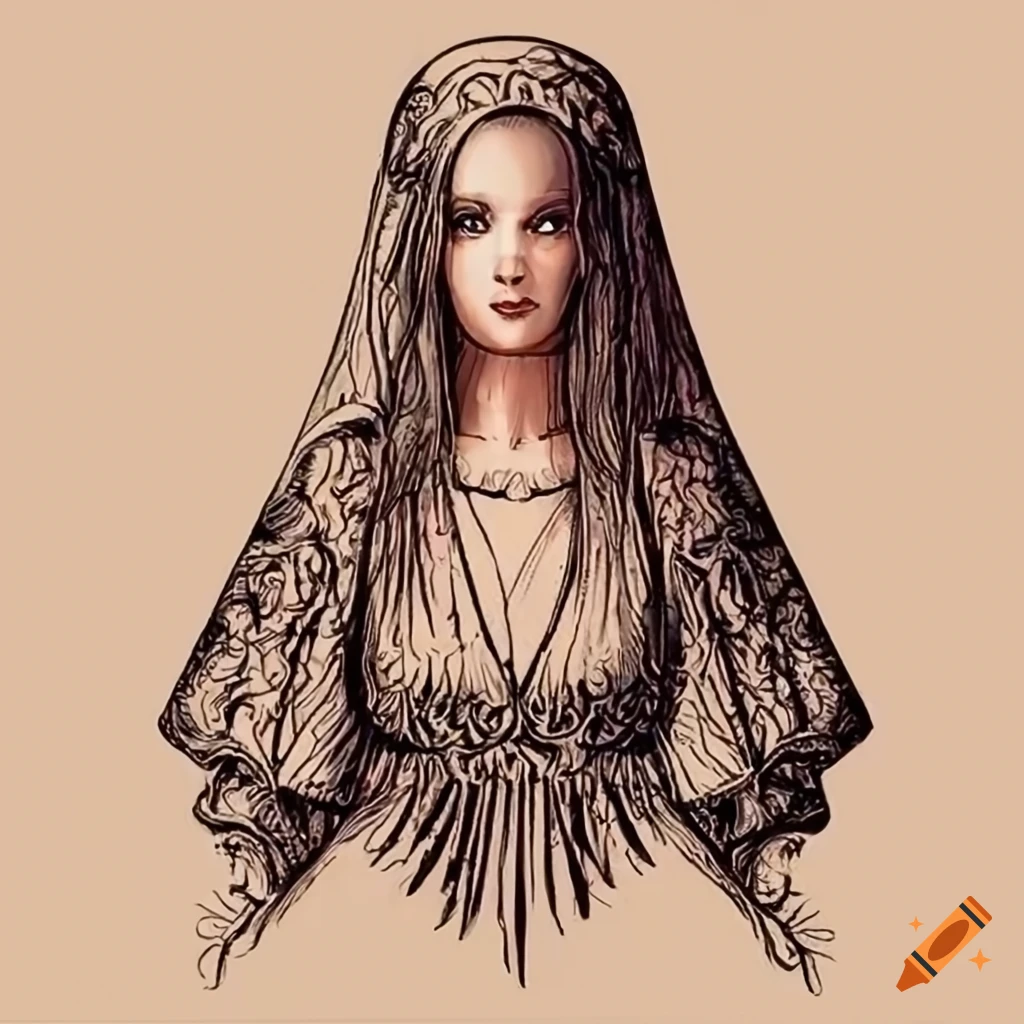 detailed sketch of an elegant knee-length medieval tunic dress