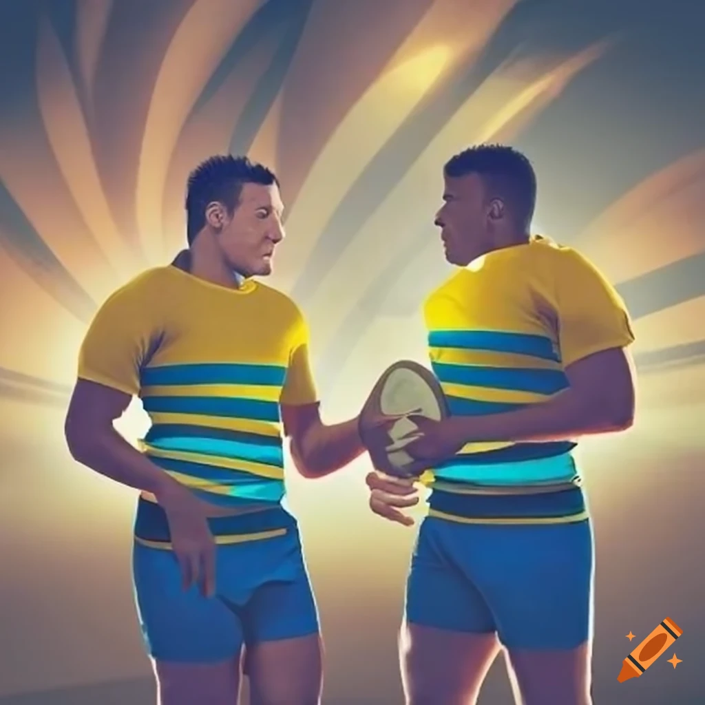 Two rugby players in yellow and blue jerseys on Craiyon