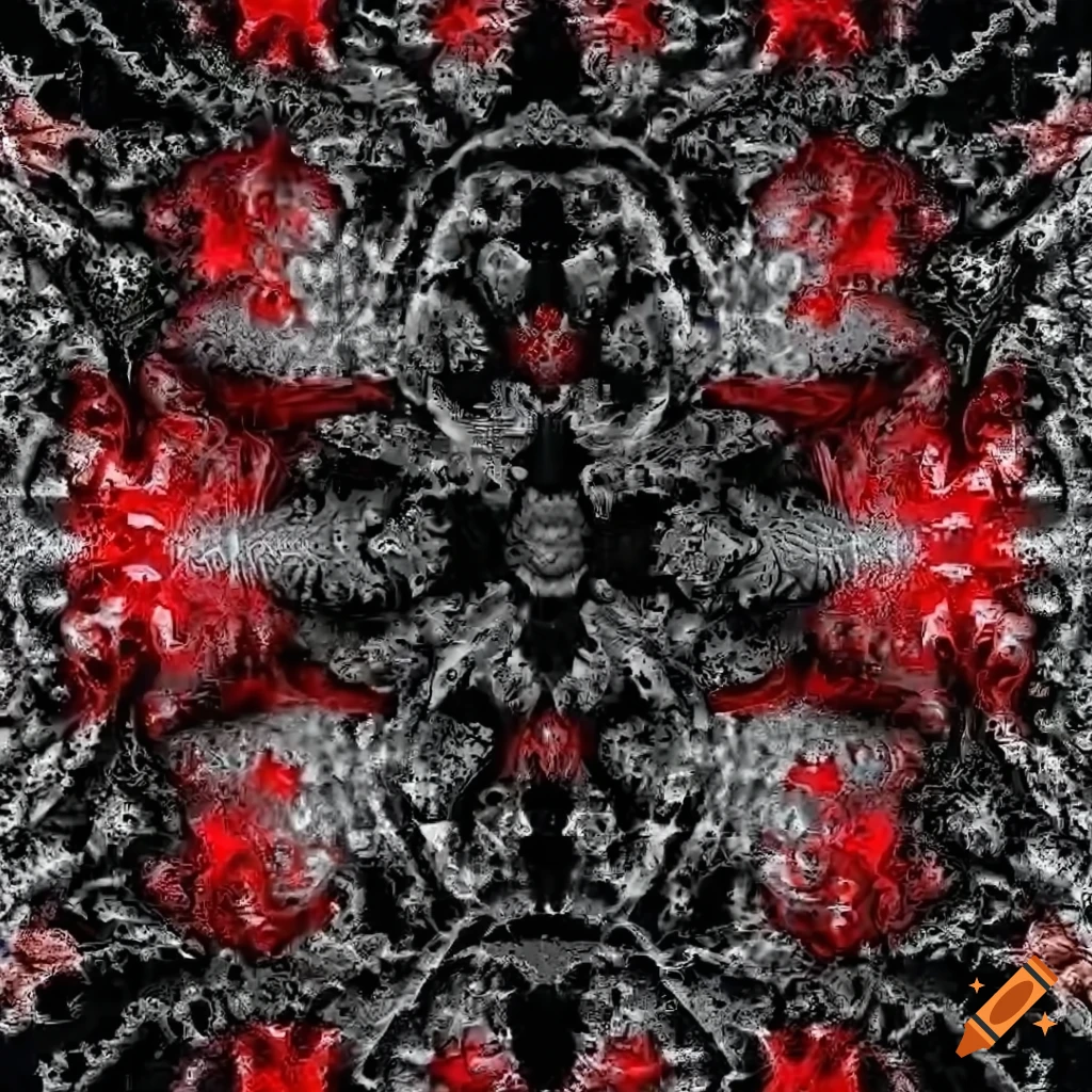 seamless red, black, silver, and white fractal pattern