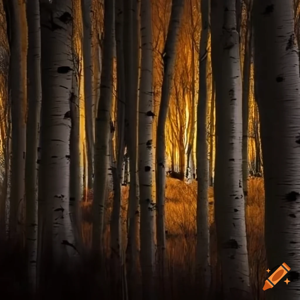 nighttime image of Aspen trees with glowing eyes