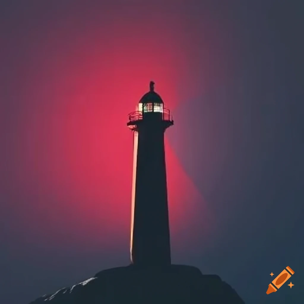 Red cross-shaped light in a dark lighthouse