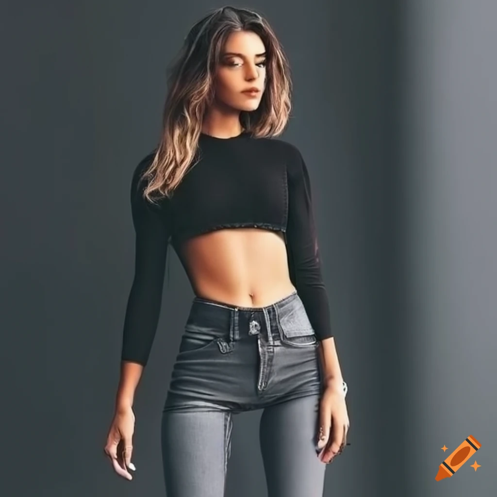 Black skinny jeans and crop top outfit on Craiyon
