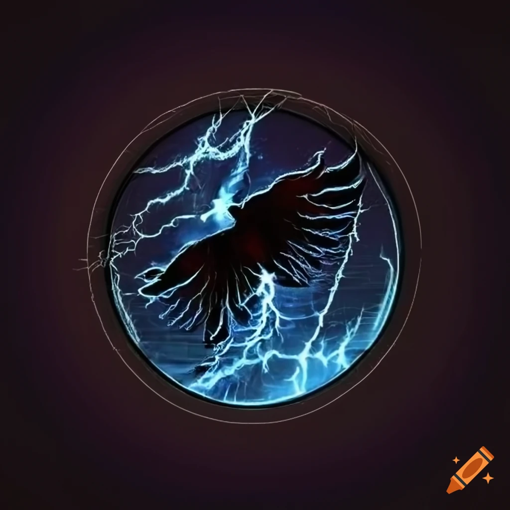 logo with a raven, lightning, and stardust