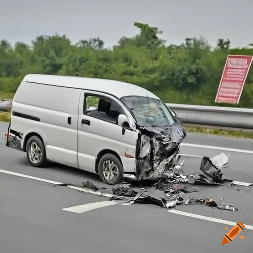 damaged HIACE van on the expressway
