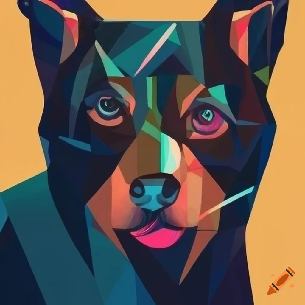 cubist interpretation of a black Kelpie dog