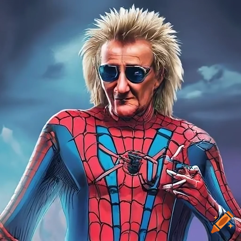 Singer rod stewart dressed as spiderman