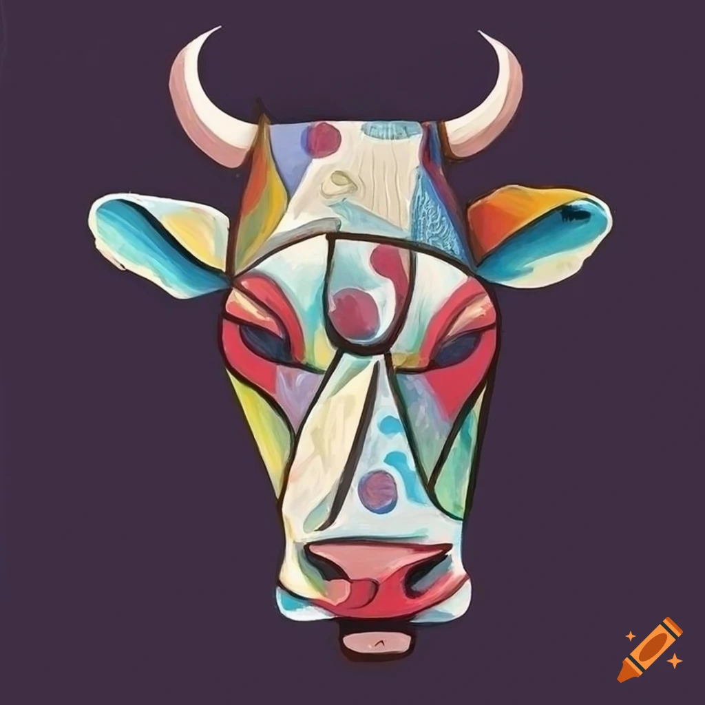 cow head with Picasso-style artwork