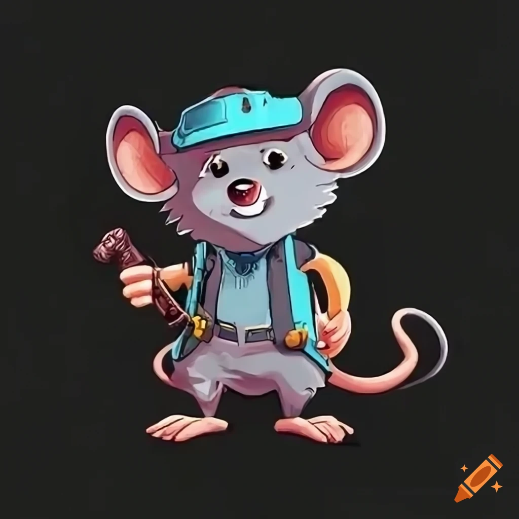 cartoon illustration of a cute cyberpunk mouse engineer