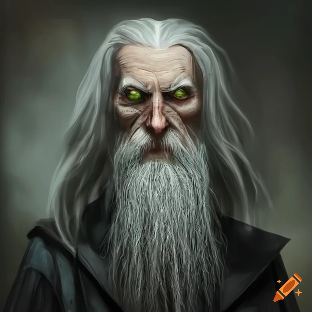 hyperrealistic depiction of an evil wizard