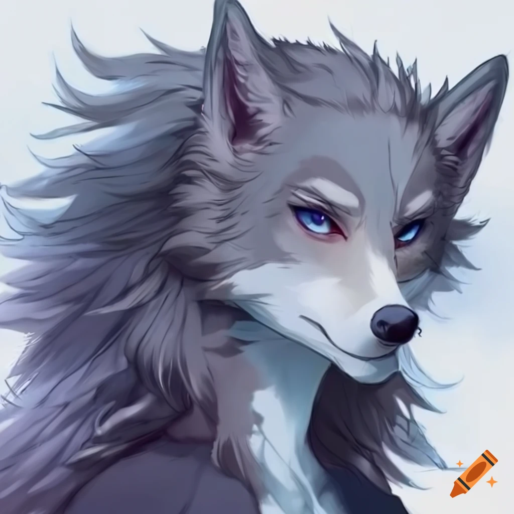 Anime-style depiction of a wolf-human hybrid