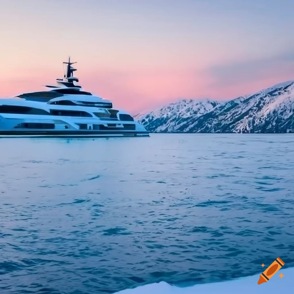 back view of a modern superyacht in winter