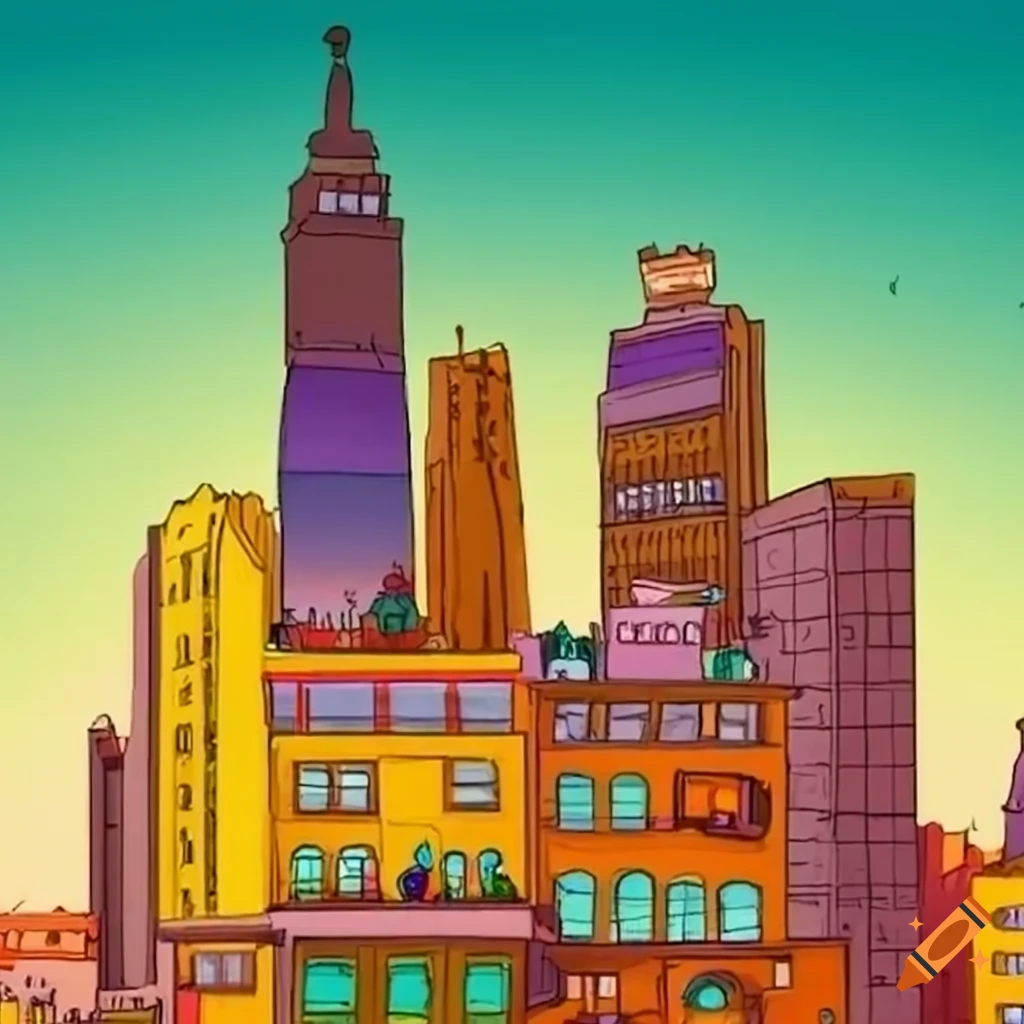Simpsons-style cityscape on Craiyon