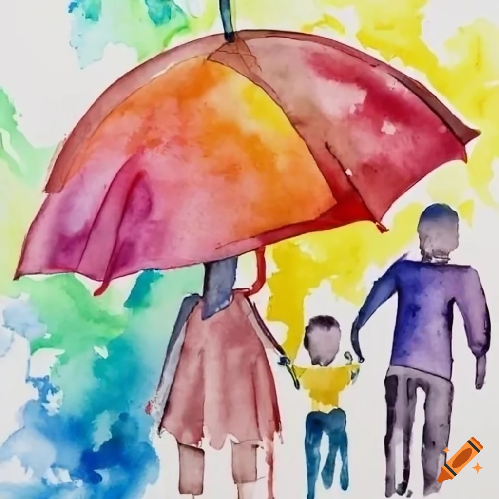 family under an umbrella