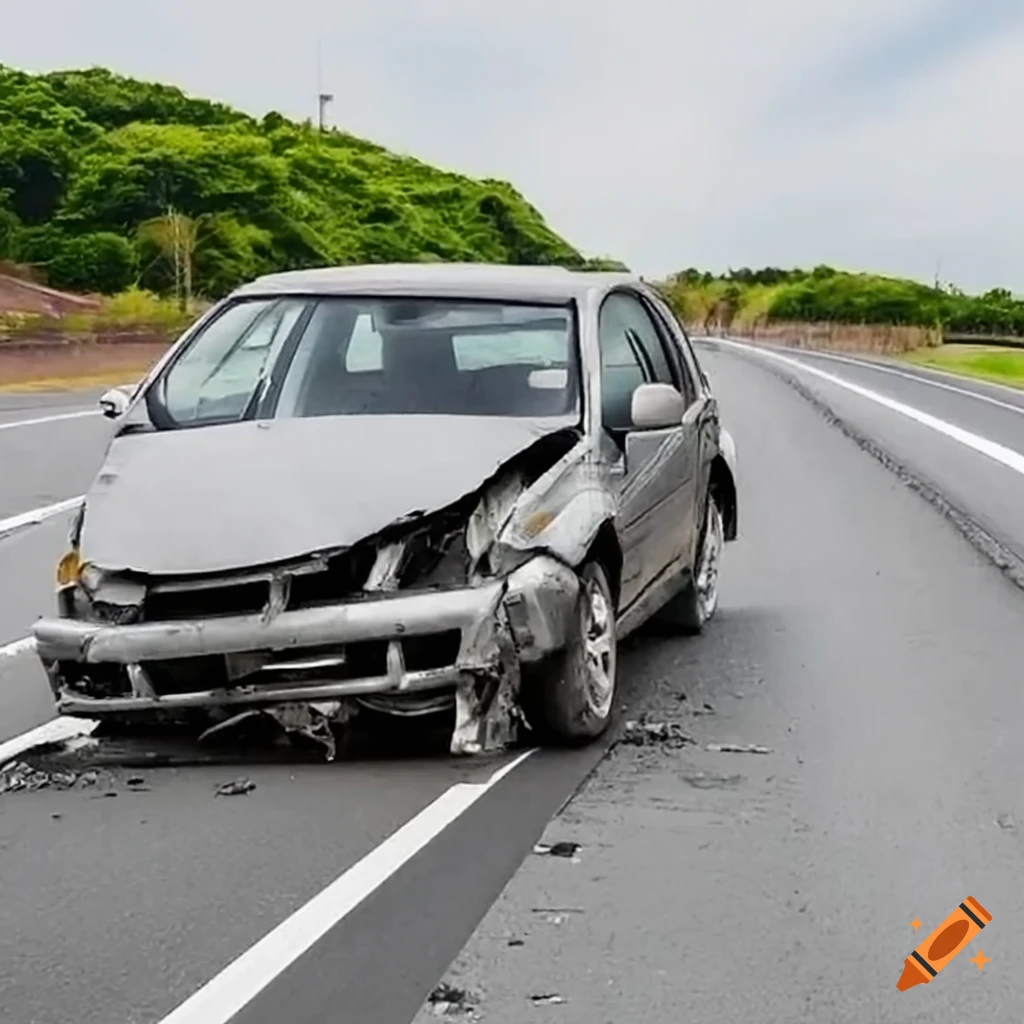 wrecked car on a Japanese highway