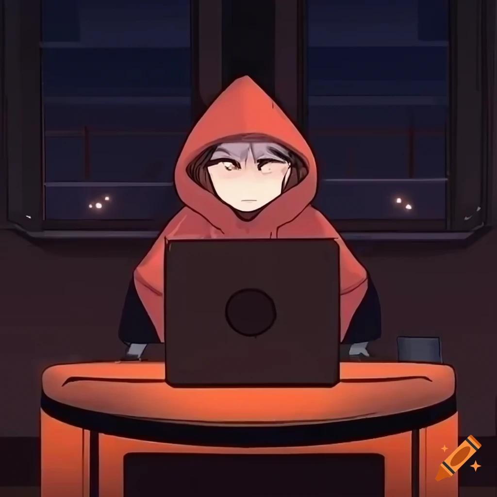 lofi style character in futuristic room at night