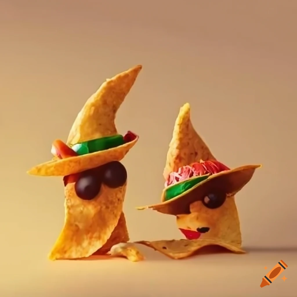 Two cute nacho chips with a mexican hat on Craiyon