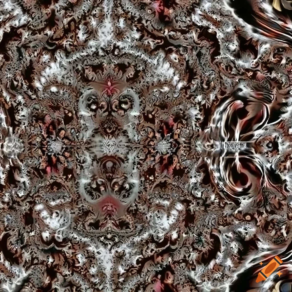 seamless fractal pattern in beige, brown, silver, black, white, and red colors