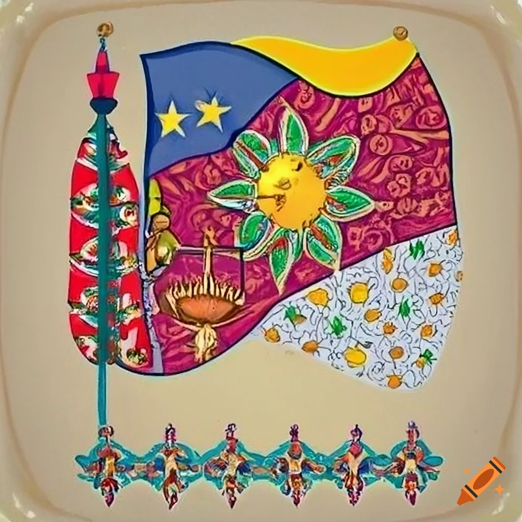 Bayanihan flag and Sampaguita flowers for a Filipino values poster