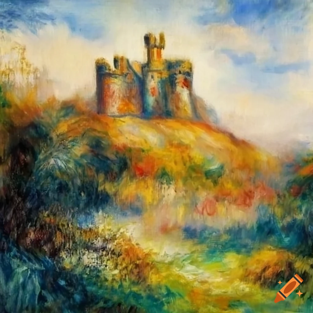 oil painting of a mysterious castle in Renoir style